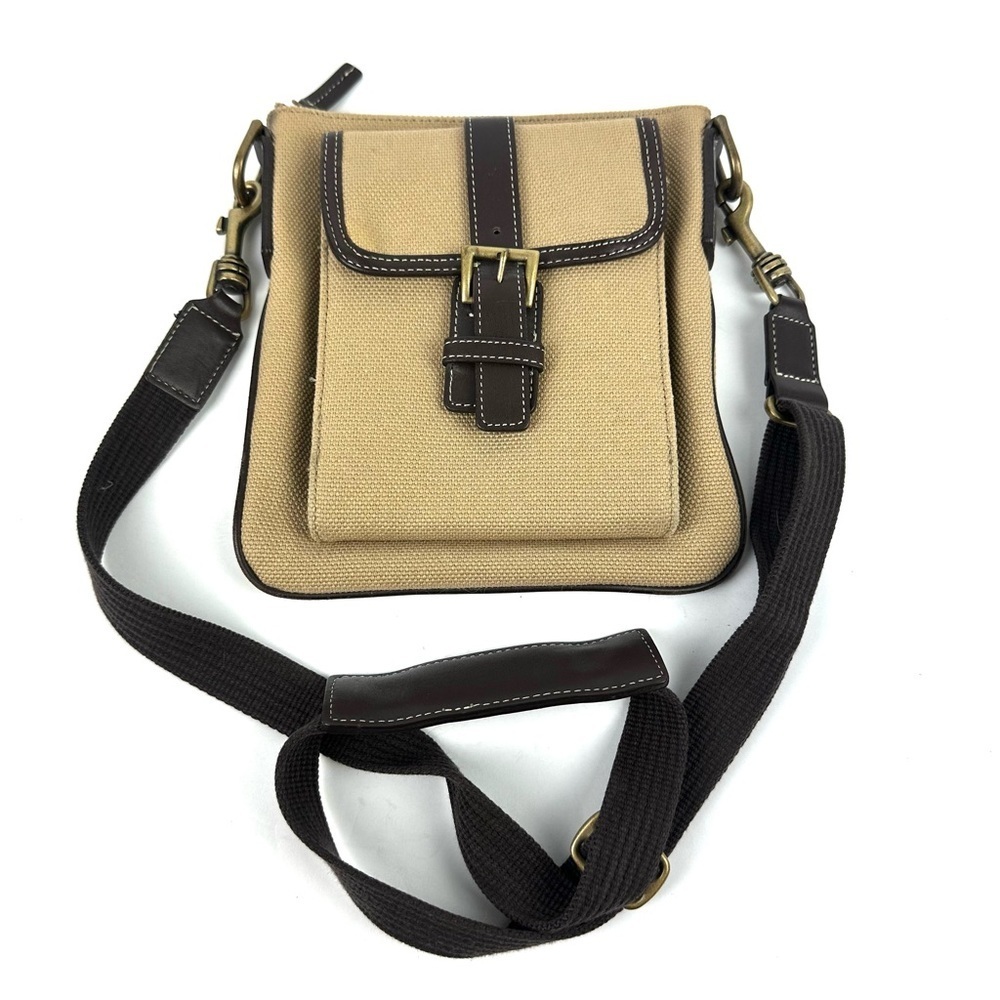 Eddie Bauer Crossbody Bag Canvas Leather Trim Tan Brown Vintage‎ Handbag Travel